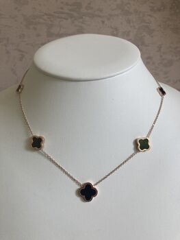 18 K Gold Plated Clover Necklace Rose Gold Black, 3 of 6
