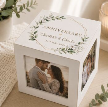 White Distressed Wedding Photo Cube Box, 3 of 4