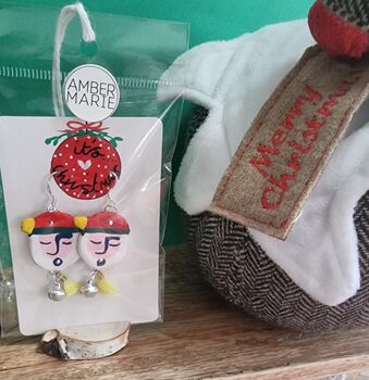 Festive Painted Father Christmas Earrings With Stand, 7 of 12