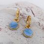Circle Blue Opal October Birthstone Earrings, Gold, thumbnail 5 of 6