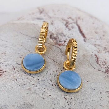 Circle Blue Opal October Birthstone Earrings, Gold, 5 of 6