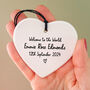 Welcome To The World Personalised New Baby Keepsake Heart Gift, thumbnail 1 of 3