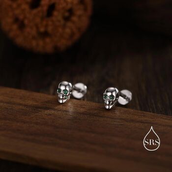 Sterling Silver Extra Tiny Skull Internally Threaded Flat Back/Stud/Screw Back Earrings, 3 of 12