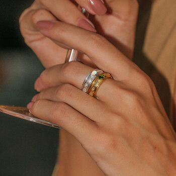 Saraswati Gold Plated Chrome Diopside Spinning Ring, 4 of 11