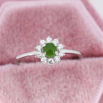 Genuine Jade Stone Halo Ring In Sterling Silver, 7 of 11