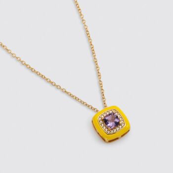 Yellow Enamel Amethyst 18k Gold Plated Necklace, 3 of 4