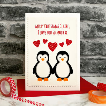 'Penguins In Love' Handmade Christmas Card, 3 of 3
