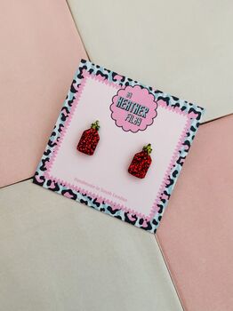 Hot Sauce Glitter Resin Studs / Gift For Food Lover / Spicy Jewellery / Handmade Accessories, 3 of 5