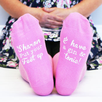 personalised put your feet up and have a gin socks by sparks and ...