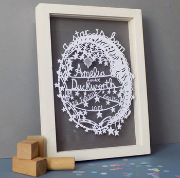 Personalised New Baby Starry Moon Paper Cut, 2 of 9