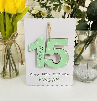 Personalised 15th Birthday Card Wooden Number Gift, 3 of 4