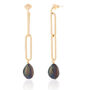 Yellow Gold Plated Black Pearl Long Drop Earrings, thumbnail 3 of 6