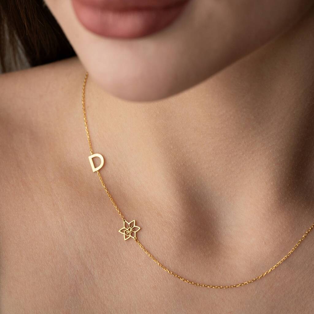Personalised Initial And Birth Flower Necklace, 1 of 9