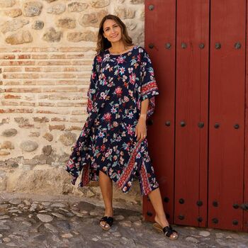 'Cleo' Navy Folk Floral Kaftan, 4 of 9