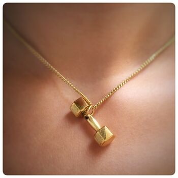 Personalised Gold Coloured Dumbbell Pendant Necklace, 5 of 9