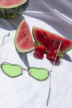 Green Rimless Colour Tint Heart Sunglasses, 4 of 7