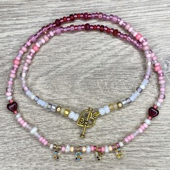 Pink Ombre Pearl And Semi Precious Love Necklace, 7 of 9