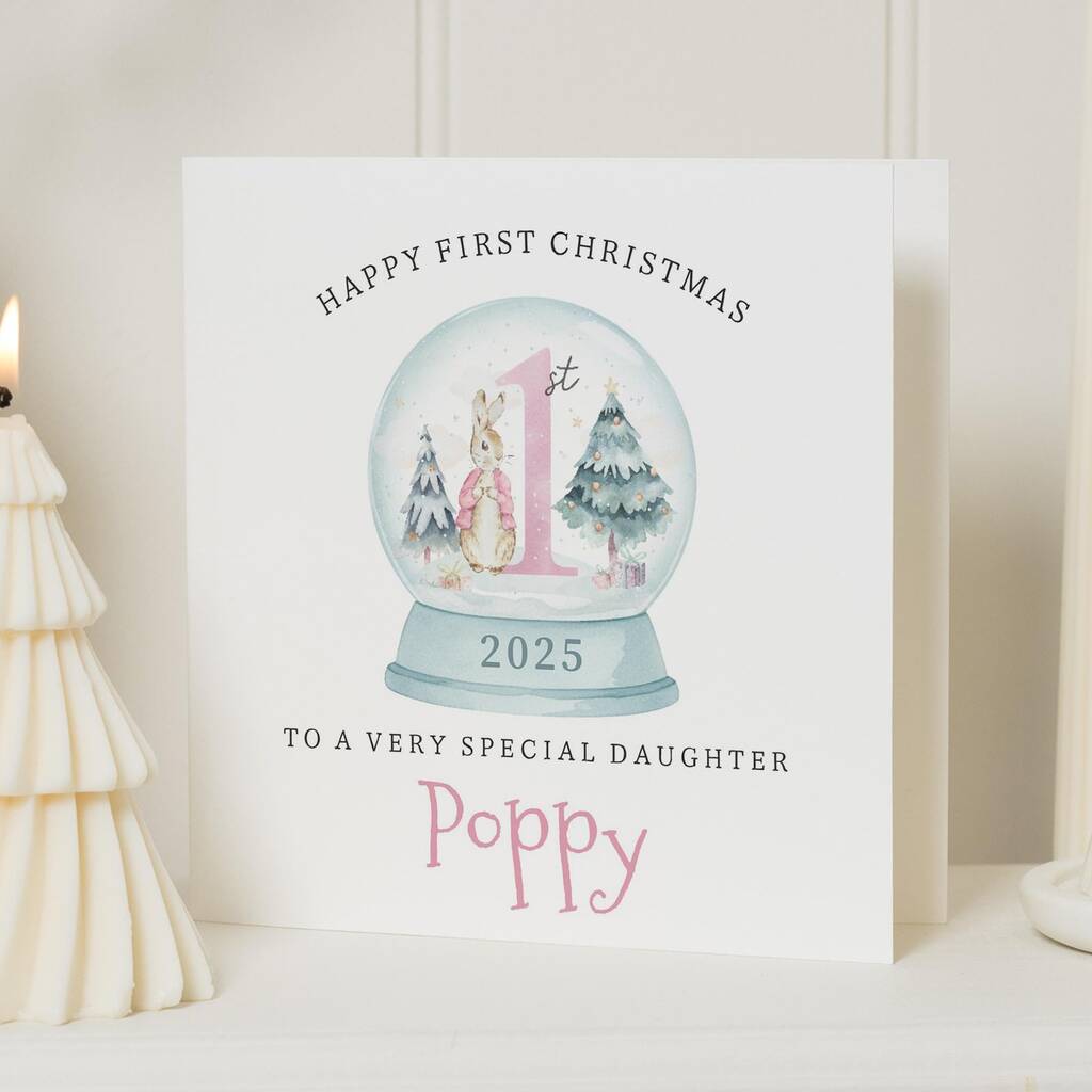 Personalised Daughter 1st Christmas Card Snow Globe, 1 of 7