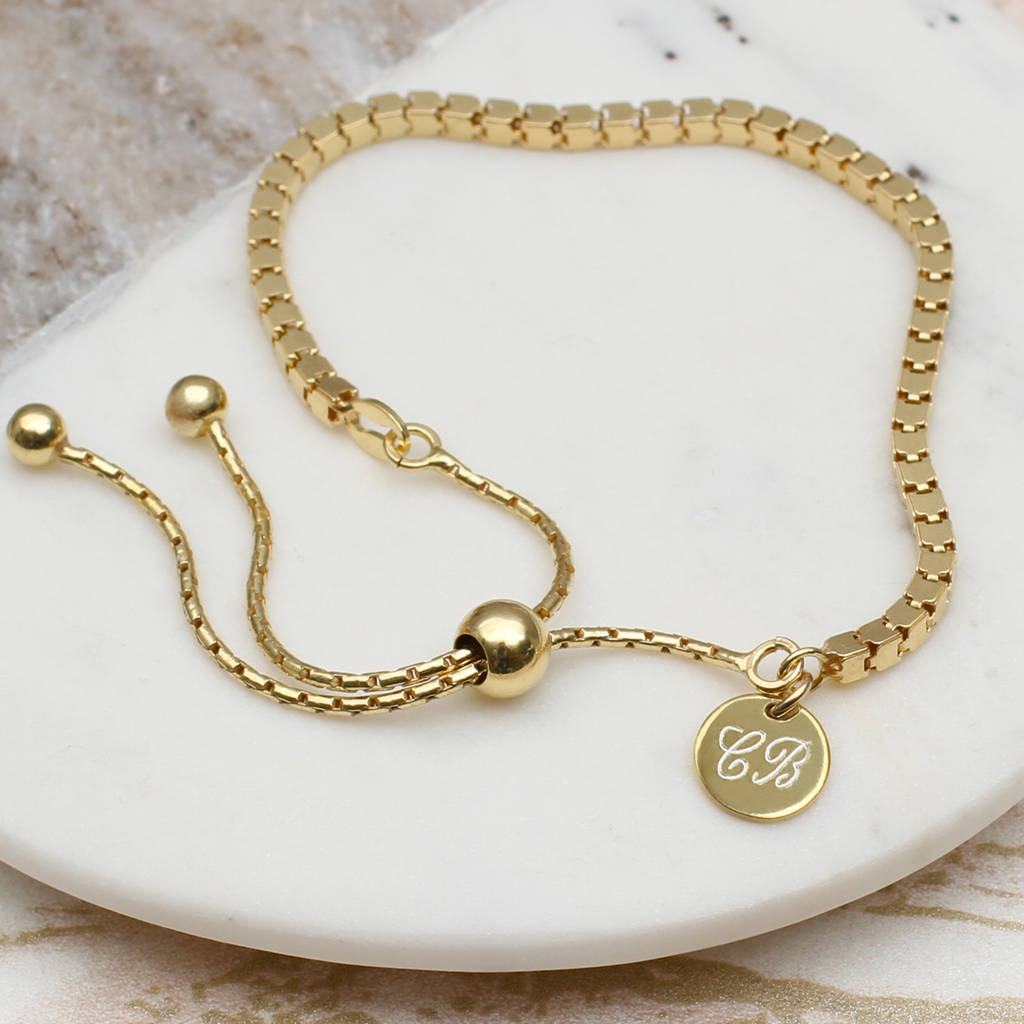 personalised 18ct gold box chain slider bracelet by hurleyburley ...