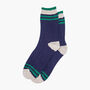 Glitter Mid Calf Ribbed Cotton Socks Varsity Striped Cuff Navy Green, thumbnail 4 of 4