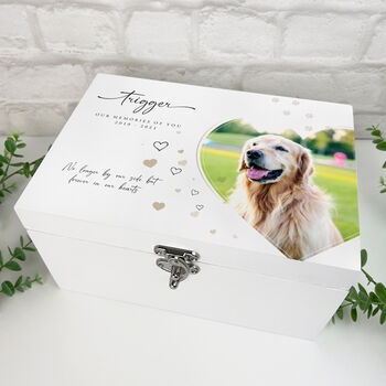 Personalised Pet Photo Memorial White Wooden Keepsake Box Three Sizes 22cm | 27cm | 30cm, 4 of 10