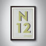 N12 North Finchley London Postcode Typography Print, thumbnail 6 of 9