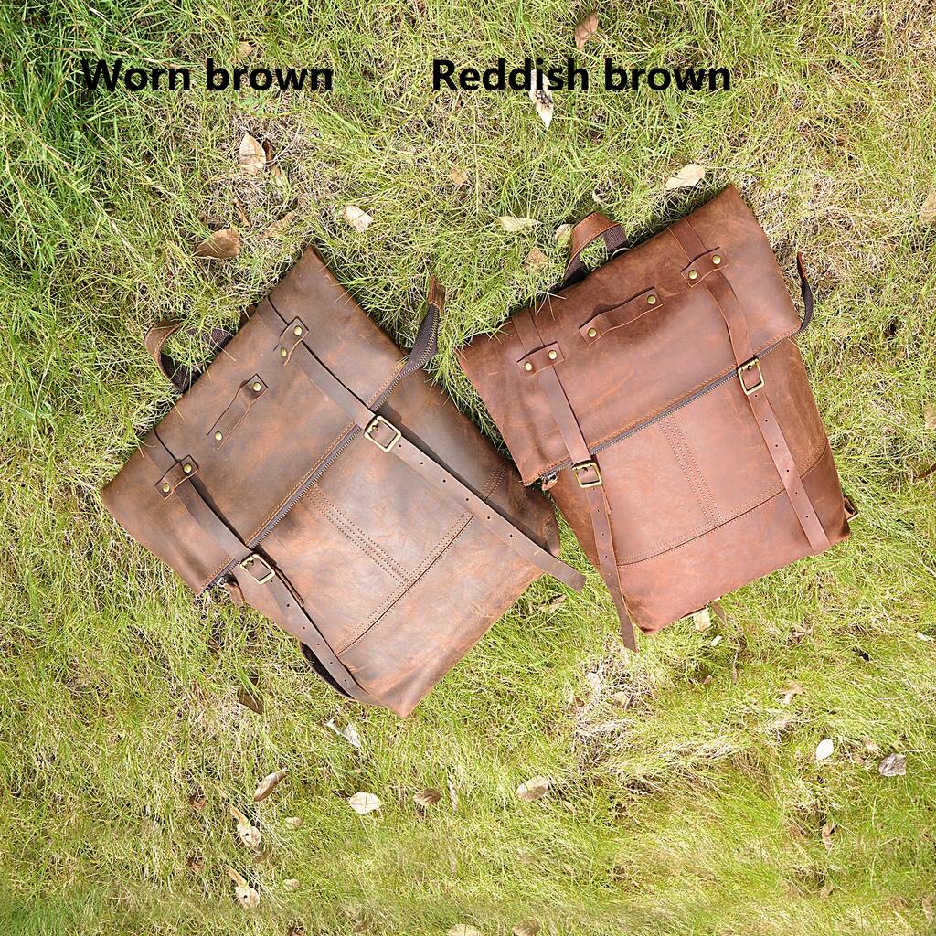 Straps Detail Genuine Leather Backpack By EAZO