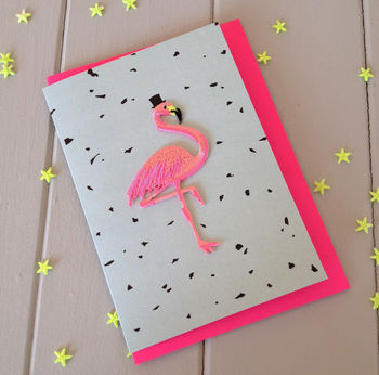 Iron On Embroidered Flamingo Patch Greeting Card, 2 of 5