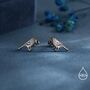 Little Black Bird Stud Earrings In Sterling Silver With Yellow Beak, thumbnail 2 of 10