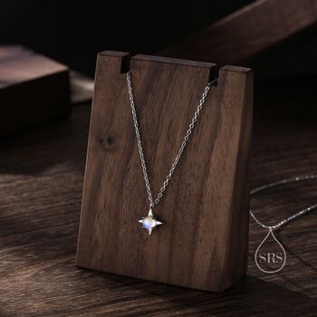 Tiny Moonstone Four Point Star Pendant Necklace, 5 of 11
