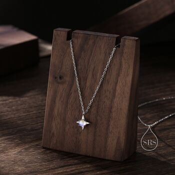 Tiny Moonstone Four Point Star Pendant Necklace, 5 of 12