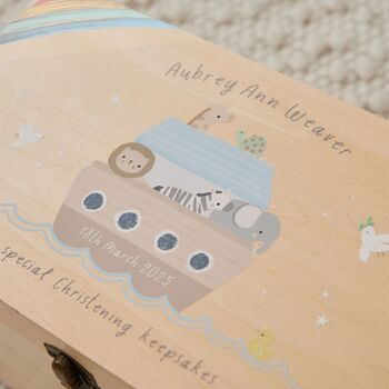 Personalised Noah's Ark Wooden Keepsake Box Fsc®, 2 of 4