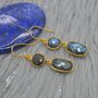 Labradorite Earrings: Gold Plated Silver, Dangle Drop, thumbnail 3 of 5