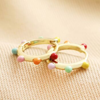 Colourful Enamel Pom Pom Huggie Hoop Earrings In Gold, 2 of 7