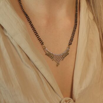 Indian Zircon Mangalsutra Black Bead Earring And Necklace, 3 of 9