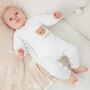 Personalised White Quilted Teddy Bear Boucle Romper, thumbnail 2 of 4