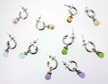 Sterling Silver And Gold Vermeil Gemstone Mini Hoops, 5 of 12