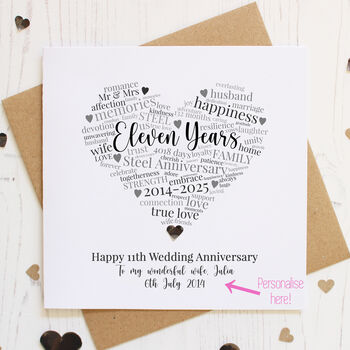 Personalised 11th Steel Wedding Anniversary Card, 2 of 5