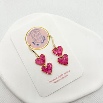 Pink Double Heart Drop Earrings, Valentines, 4 of 9