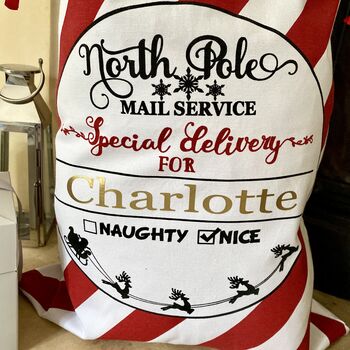 Personalised Candy Stripe Christmas Sack, 2 of 2