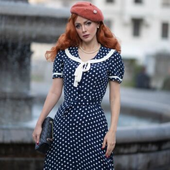 Patti Dress In Navy Polka Dot Vintage 1940s Style, 2 of 2