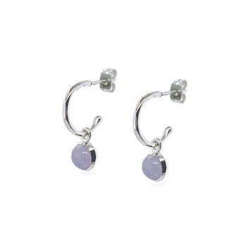 Dainty Rhodium Gemstone Hoop Earrings, 2 of 10