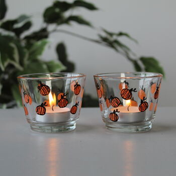 Ditsy Pumpkin Hand Painted Candle Holders, 3 of 6