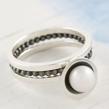 Pearl Stacking Ring Set. Oxidised Sterling Silver, 5 of 8