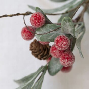 Iced Red Berry Candle Ring With Frosted Leaves, 4 of 6