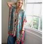 Exotic Floral Viscose Kaftan Jacket With Heavy Cream Fishbone Embroidery, thumbnail 1 of 6