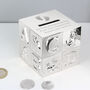 Personalised Footprints Abc Money Box – Christening Or New Baby Gift, thumbnail 1 of 4