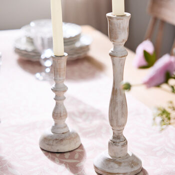 Set Of Two Vintage Washed Mango Wood Candlesticks, 2 of 6