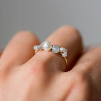 Aquamarine And Baroque Pearls Adjustable Ring, 2 of 10
