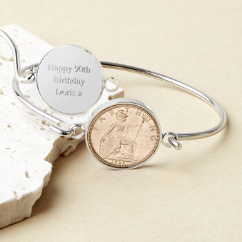 90th Birthday 1935 Farthing Bangle Bracelet, 2 of 9